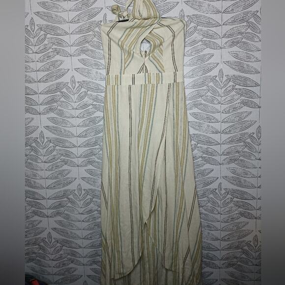 Happy X Nature Dress Linen Blend Cream Striped Halter Maxi Hi Lo NEW Kate Hudson - Picture 10 of 10